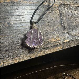 Elegant a wire Wrapped Genuine Amethyst Pendant Necklace